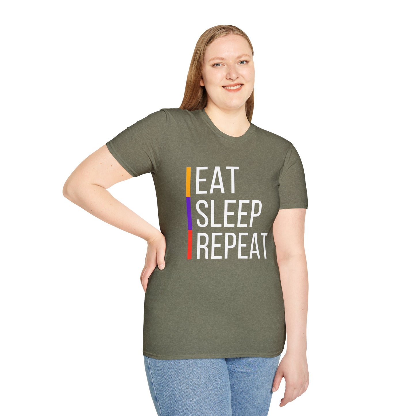 Eat Sleep Repeat Unisex Softstyle T-Shirt - Perfect for Casual Outings, Funny Gift, Relaxation Apparel, Everyday Wear, Motivational Tee