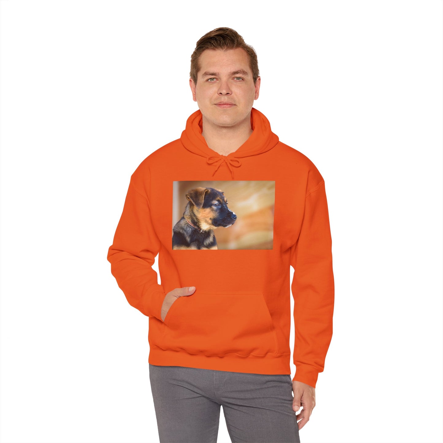 A Unisex Dog Lover Hoodie With a and Red German Shepherd Puppy With Floppy Ears