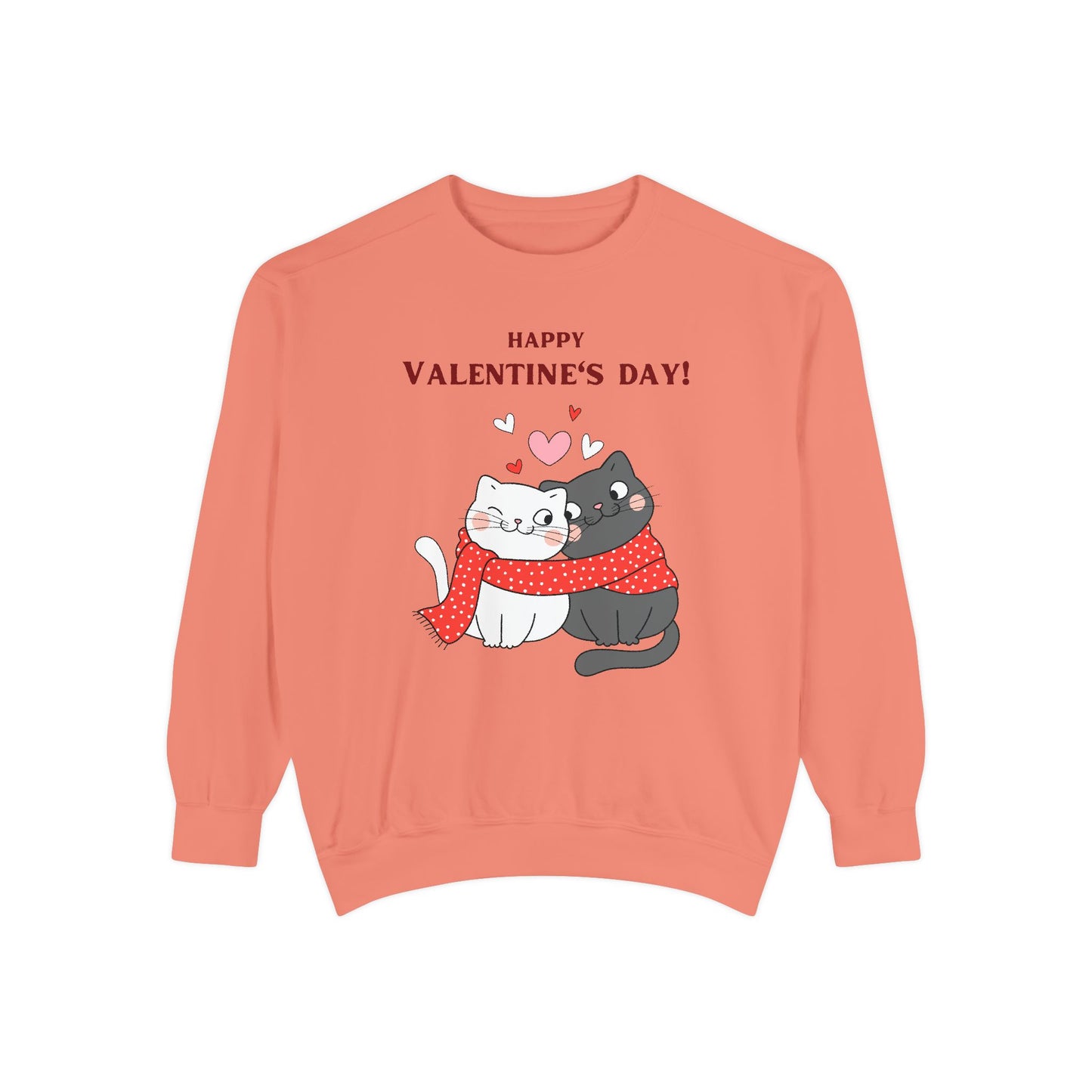 Unisex Valentine's Day Sweatshirt With Black and Grey Cat Couple and Caption Happy Valentine's Day