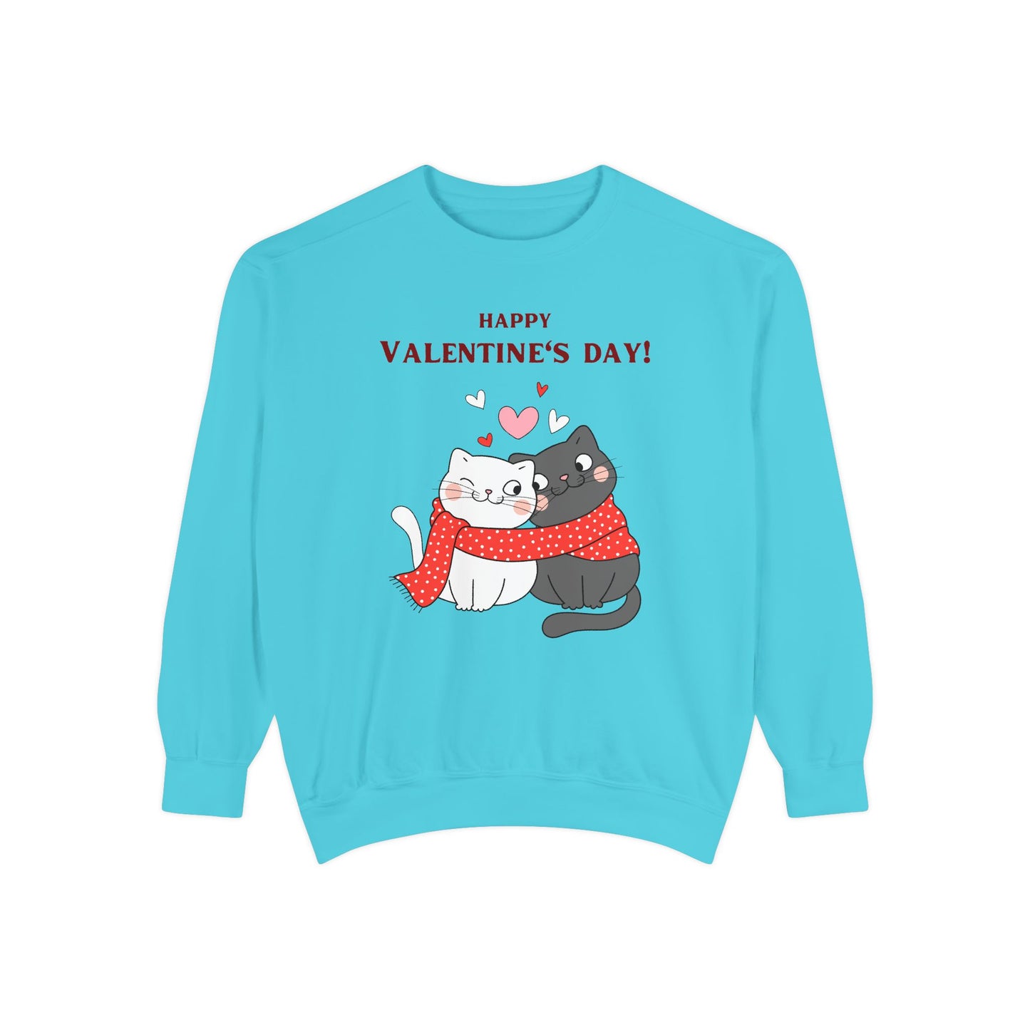 Unisex Valentine's Day Sweatshirt With Black and Grey Cat Couple and Caption Happy Valentine's Day