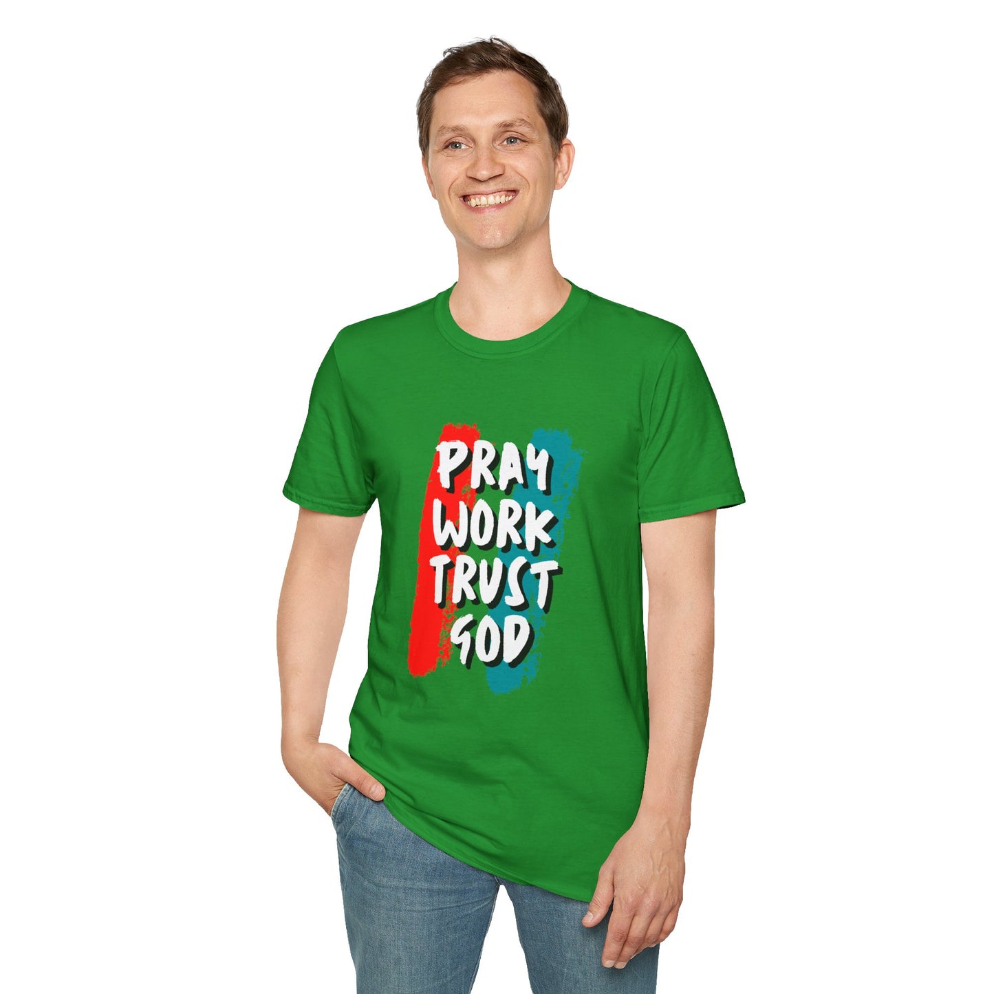 Inspiration Unisex T-Shirt - Pray, Work, Trust God, Motivational Tee, Faith-Based Apparel, Casual Wear, Gift for Believers, Christian Clothing