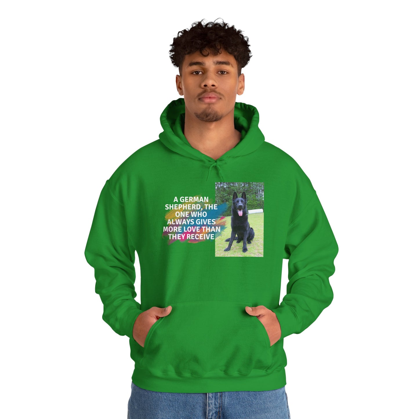 Unisex Dog Lover Hoodie With Black German Shepherd and Quote The One Who Always Gives More Love Than They Receive