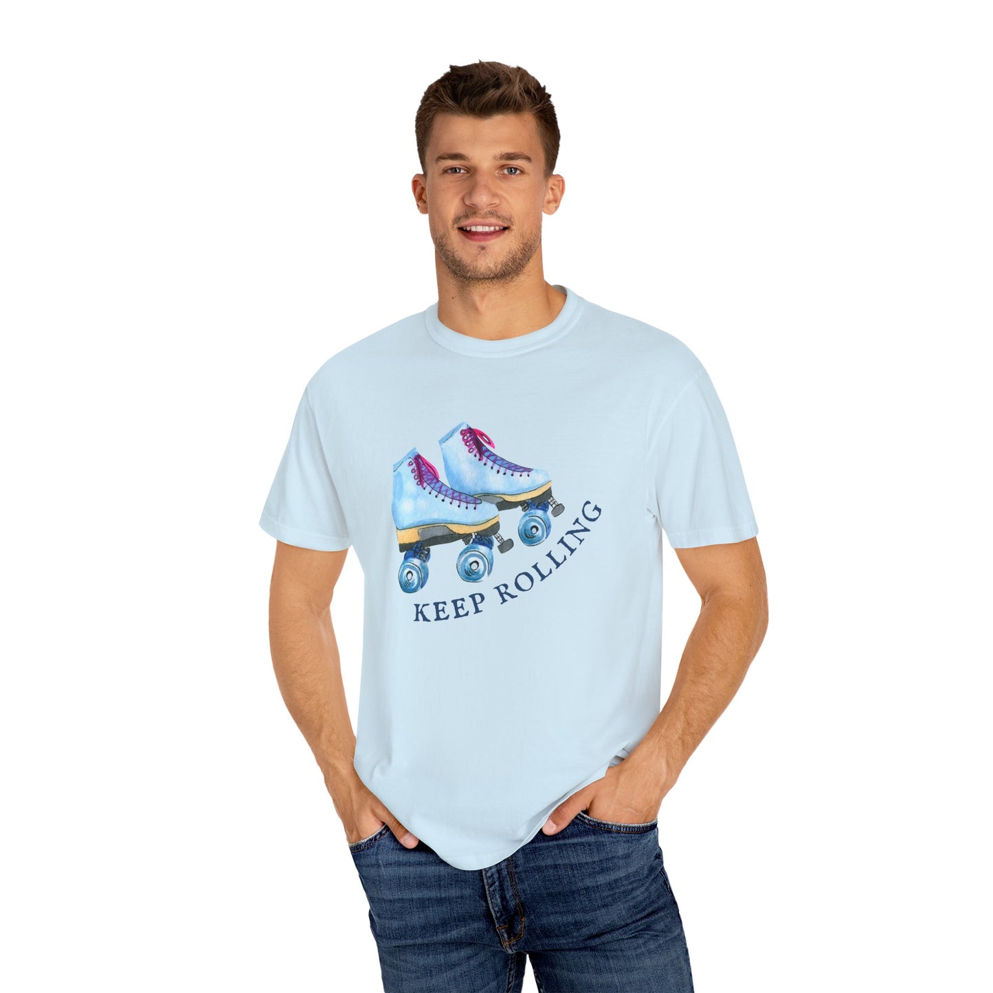 Keep Rolling Retro Roller Skates Tee, Vintage Skate T-shirt, Unisex Garment-Dyed Shirt, Fun Gift for Skating Lovers, Summer Apparel