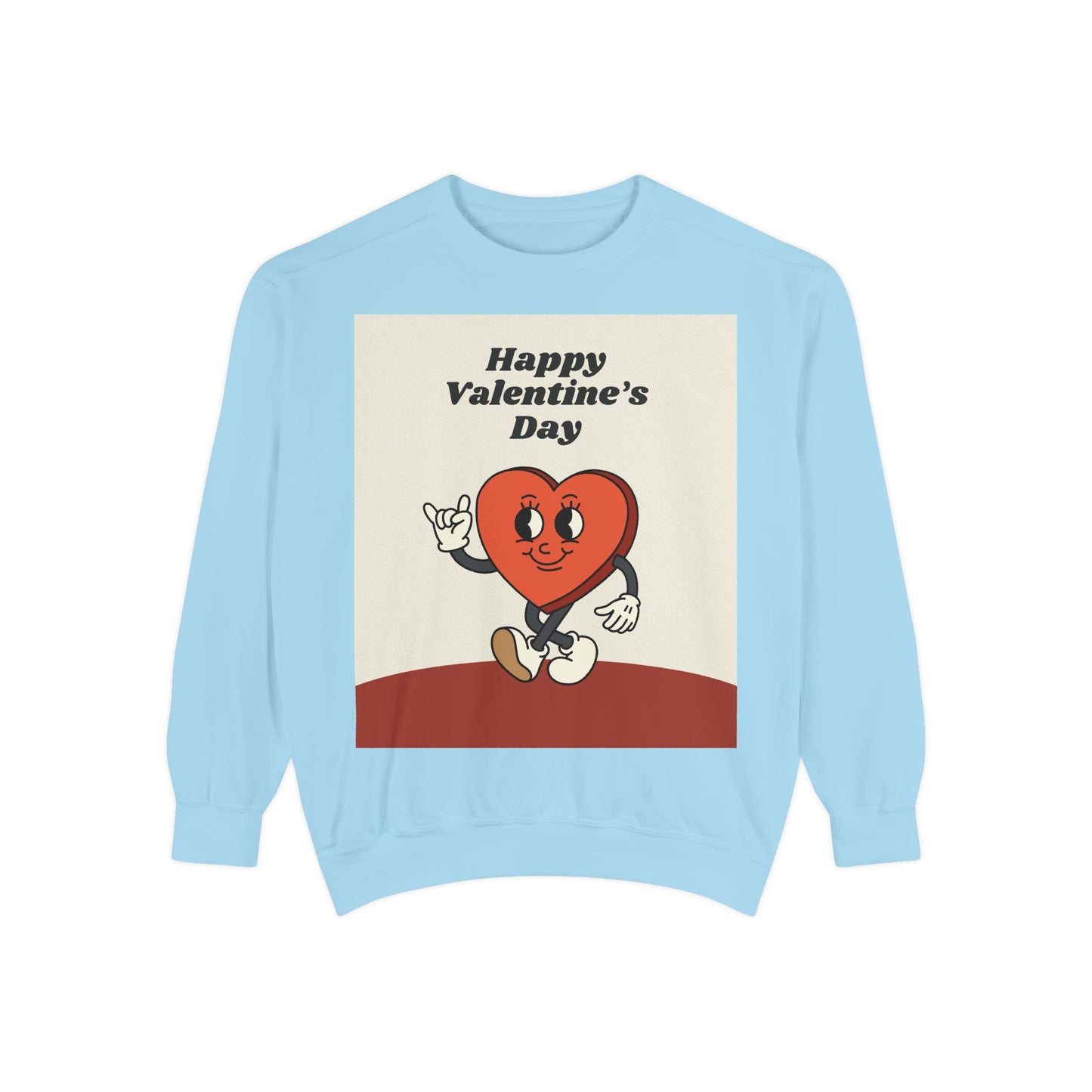 Unisex Valentine's Day Sweatshirt With a Heart Character and Caption Happy Valentine's Day