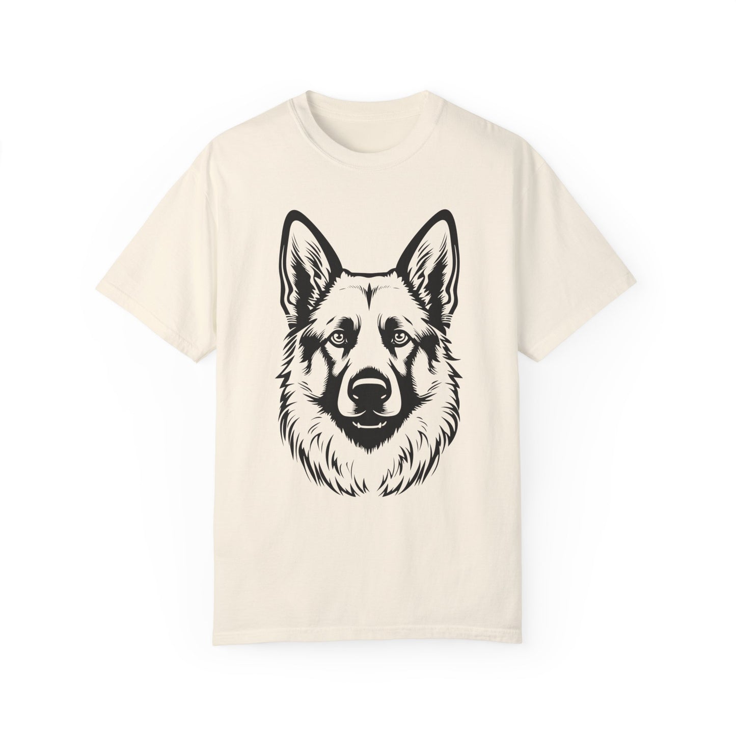 Unisex Dog Lover T-Shirt With a Close Up Graphic of Black and Transparent German Shepherd