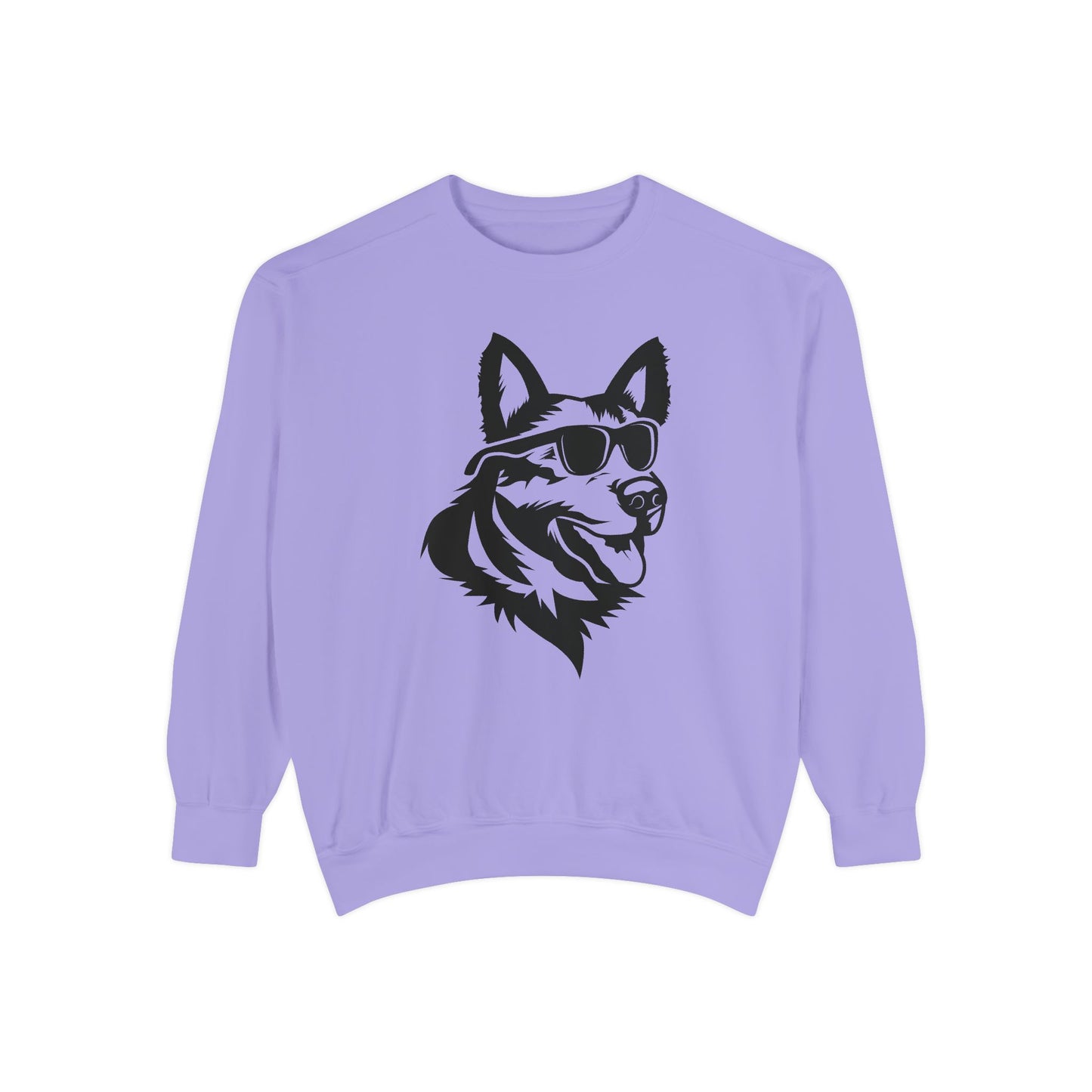 Unisex Dog Lover Sweatshirt With a Close Up Graphic of German Shepherd Wearing Black Glasses