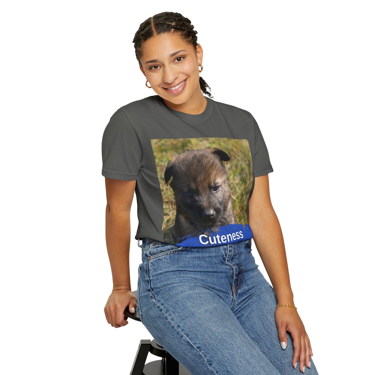 Unisex Dog Lover T-Shirt Featuring a German Shepherd Puppy and Caption Cuteness Level Off The Charts