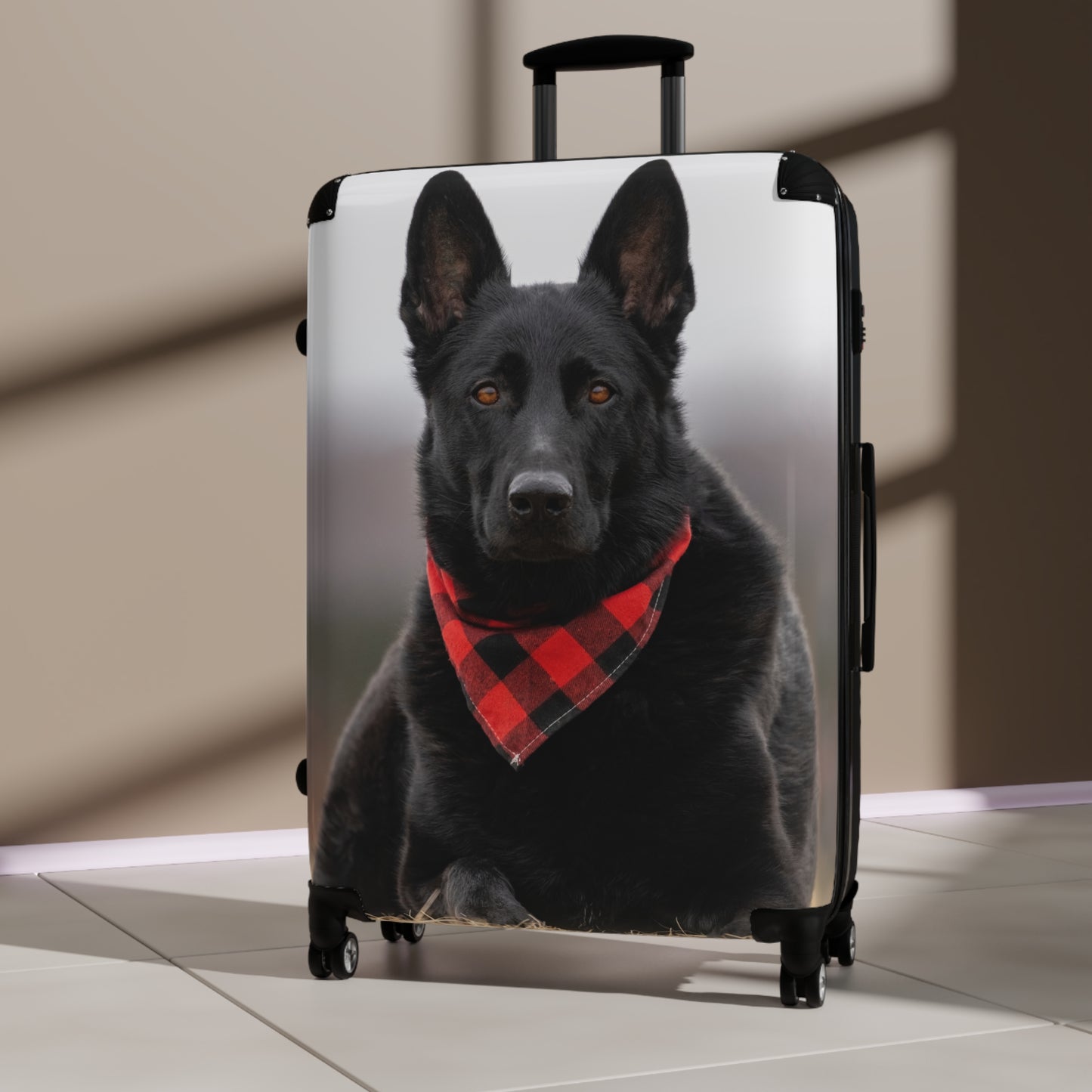 Custom Pet Suitcase Featuring Working Line German Shepherd Wearing a Neckerchief