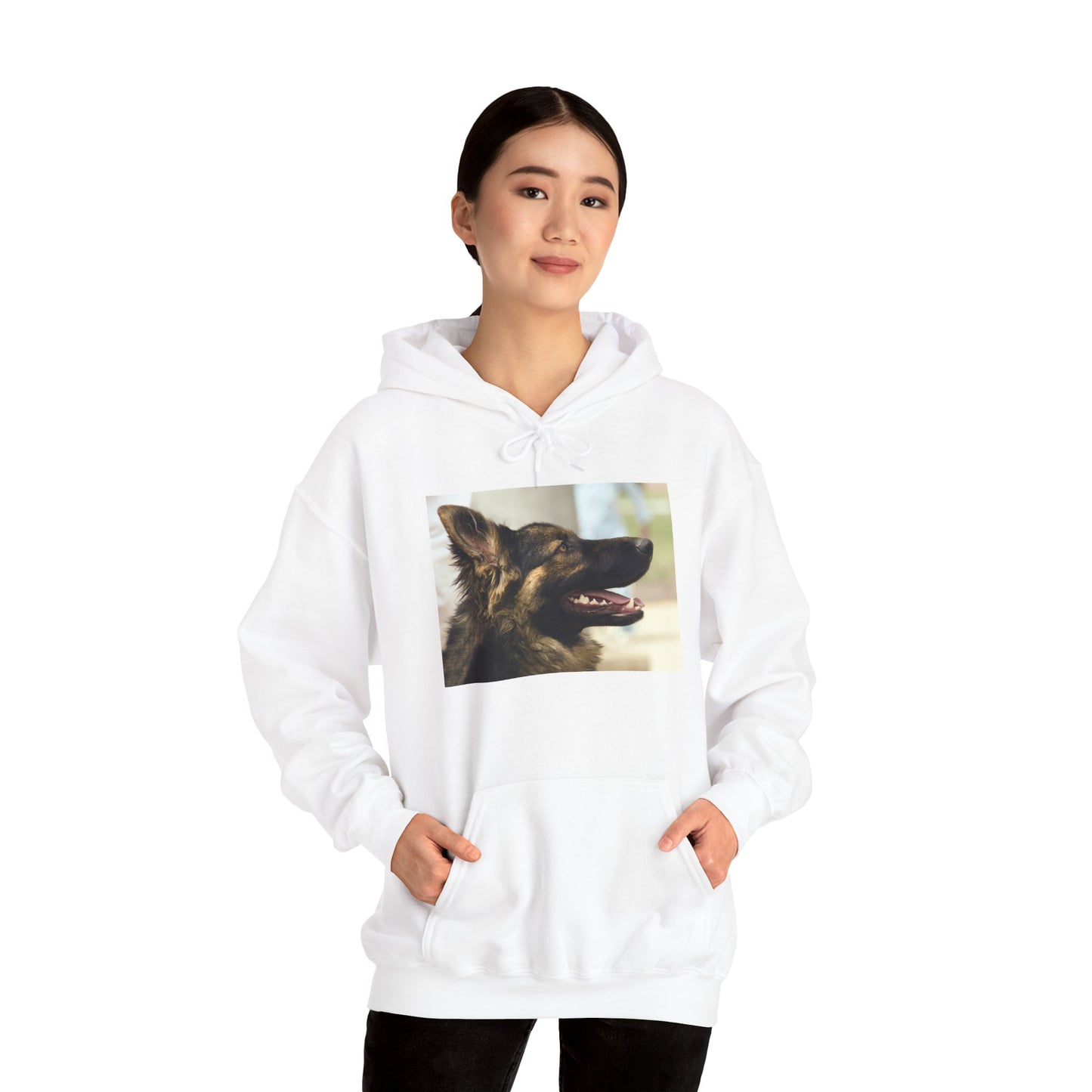 A Unisex Hoodie With Close Up of Working German Shepherd Mouth Opened