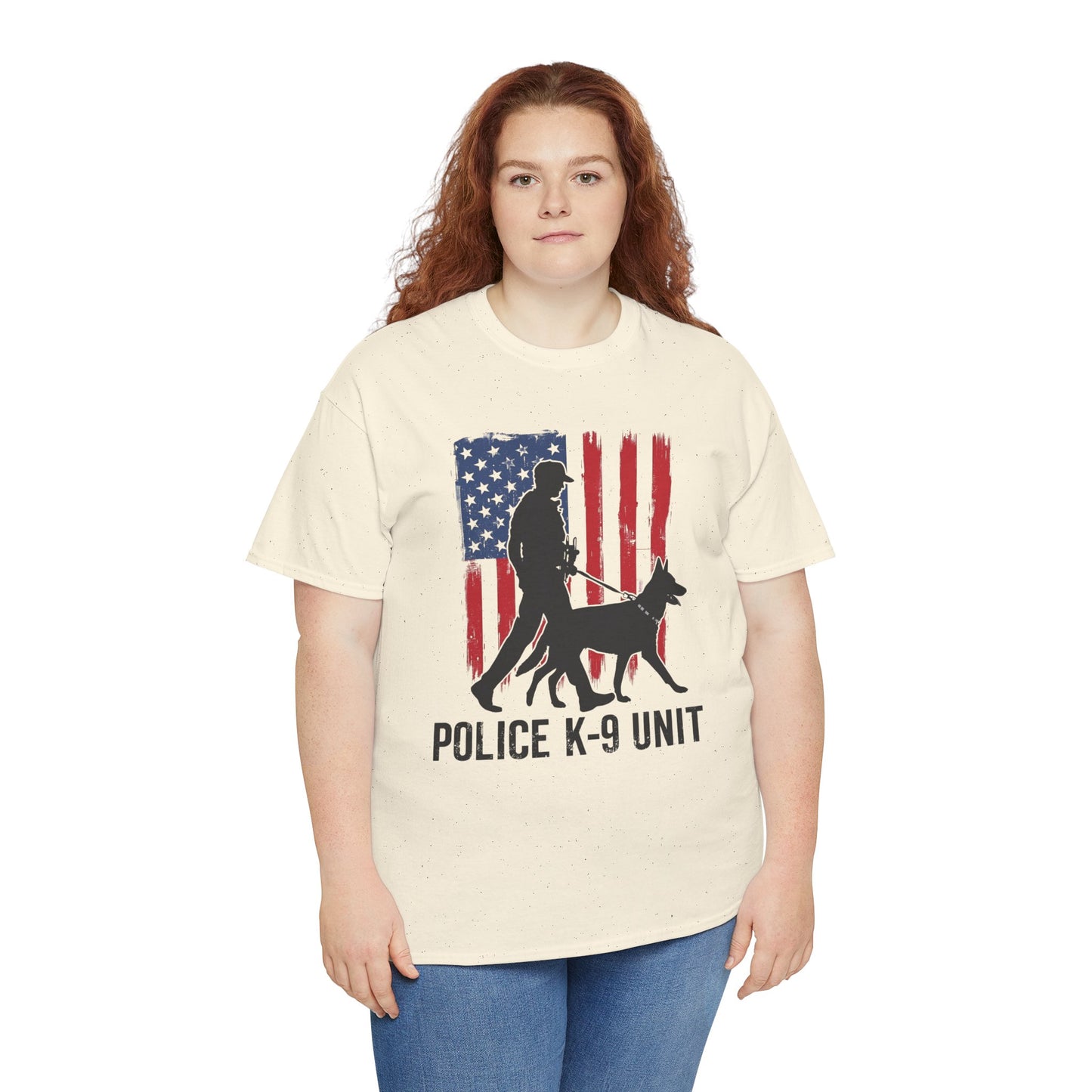 Patriotic Police K-9 Unit Heavy Cotton Tee, Unisex Cotton Shirt for Dog Lovers, Law Enforcement Apparel, Gifts for Police Officers