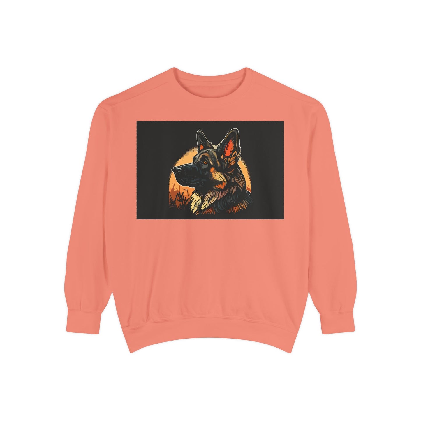 Unisex Dog Lover Sweatshirt With a Close Up Graphic of a German Shepherd In Front of Moon