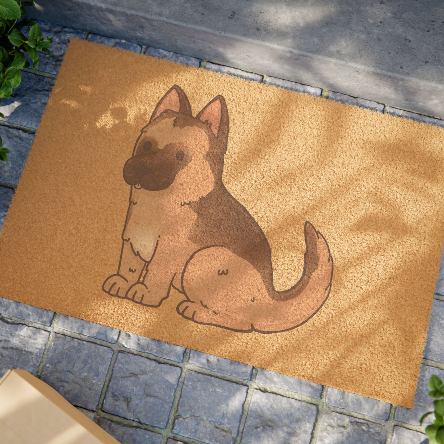 Cute Dog Doormat Featuring a Graphic of Cute German Shepherd Puppy Sloppily Sitting