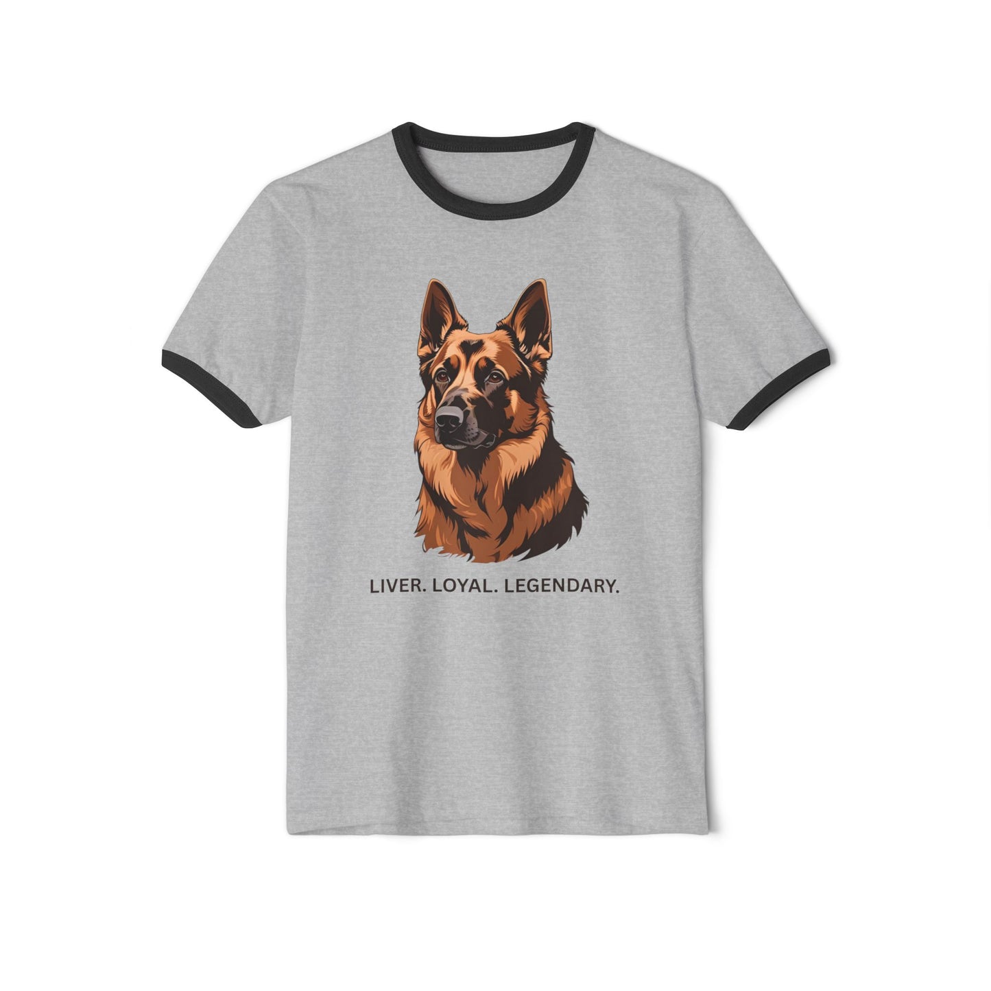 Liver German Shepherd Ringer Tee - Liver Loyal Legendary, Unisex Cotton T-Shirt for Dog Lovers, Pet Owner Gift, Casual Wear, Birthday Present, Animal Enthusiast Apparel