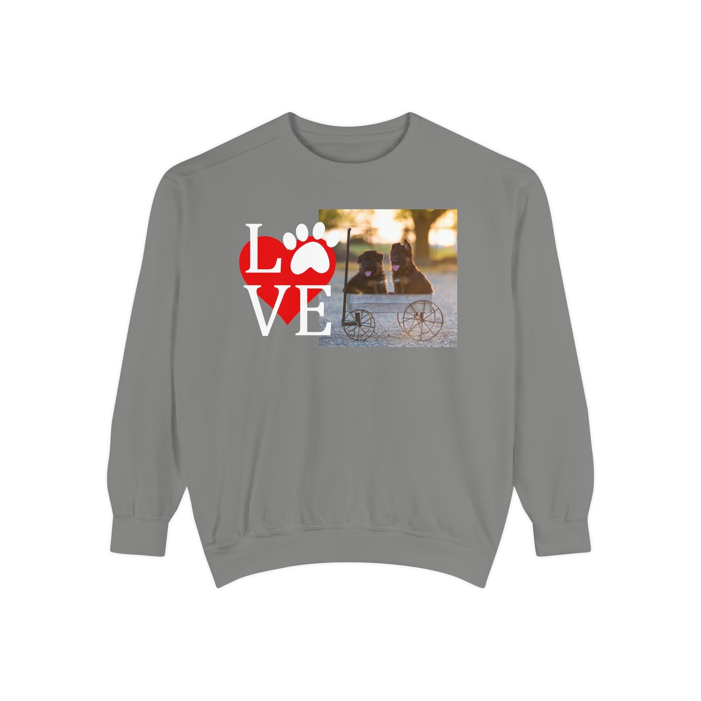 Love Paw Unisex Garment-Dyed Sweatshirt - Cozy Pet Apparel for Animal Lovers