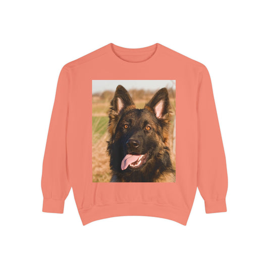 Unisex Dog Lover Sweatshirt With Close Up of Long Coat German Shepherd Sticking Tongue Out