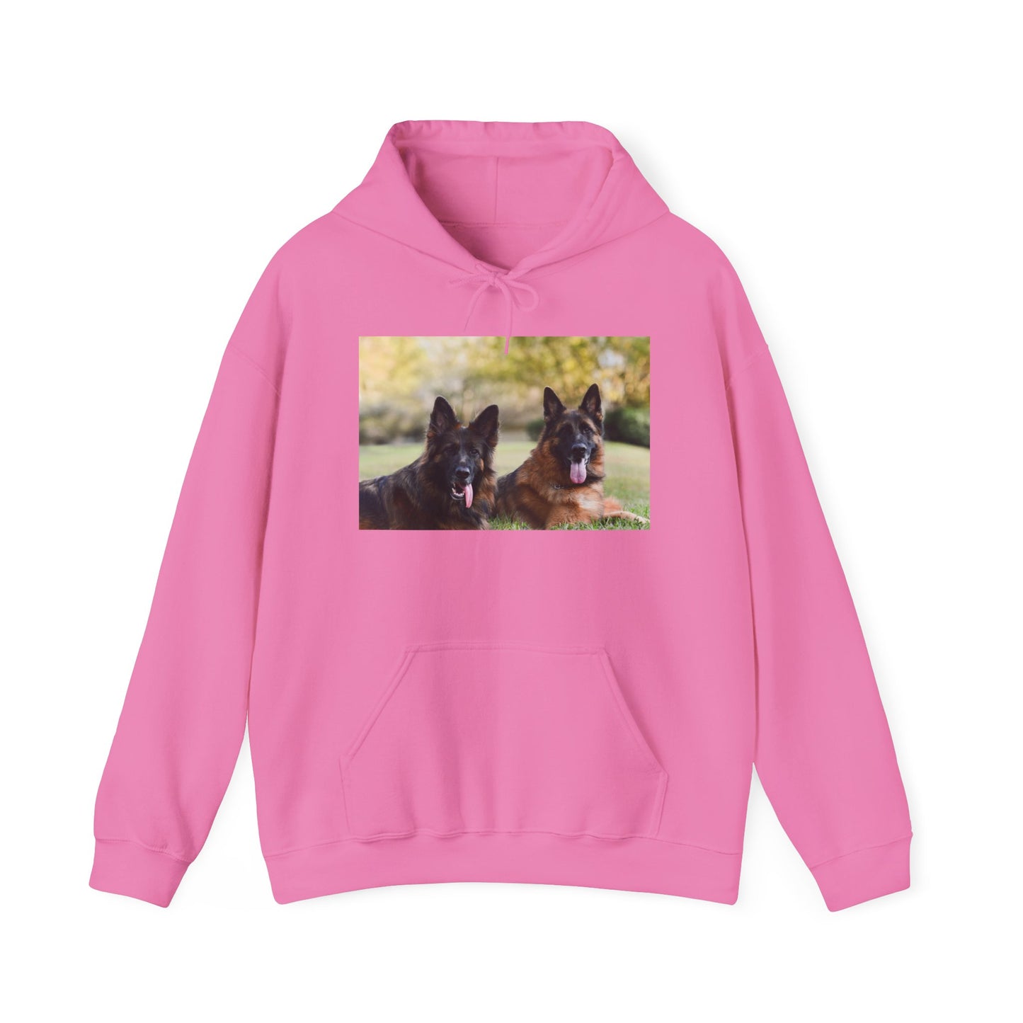 A Unisex Dog Lover Hoodie With Two German Shepherds Lying On The Ground Leaving Tongues Out