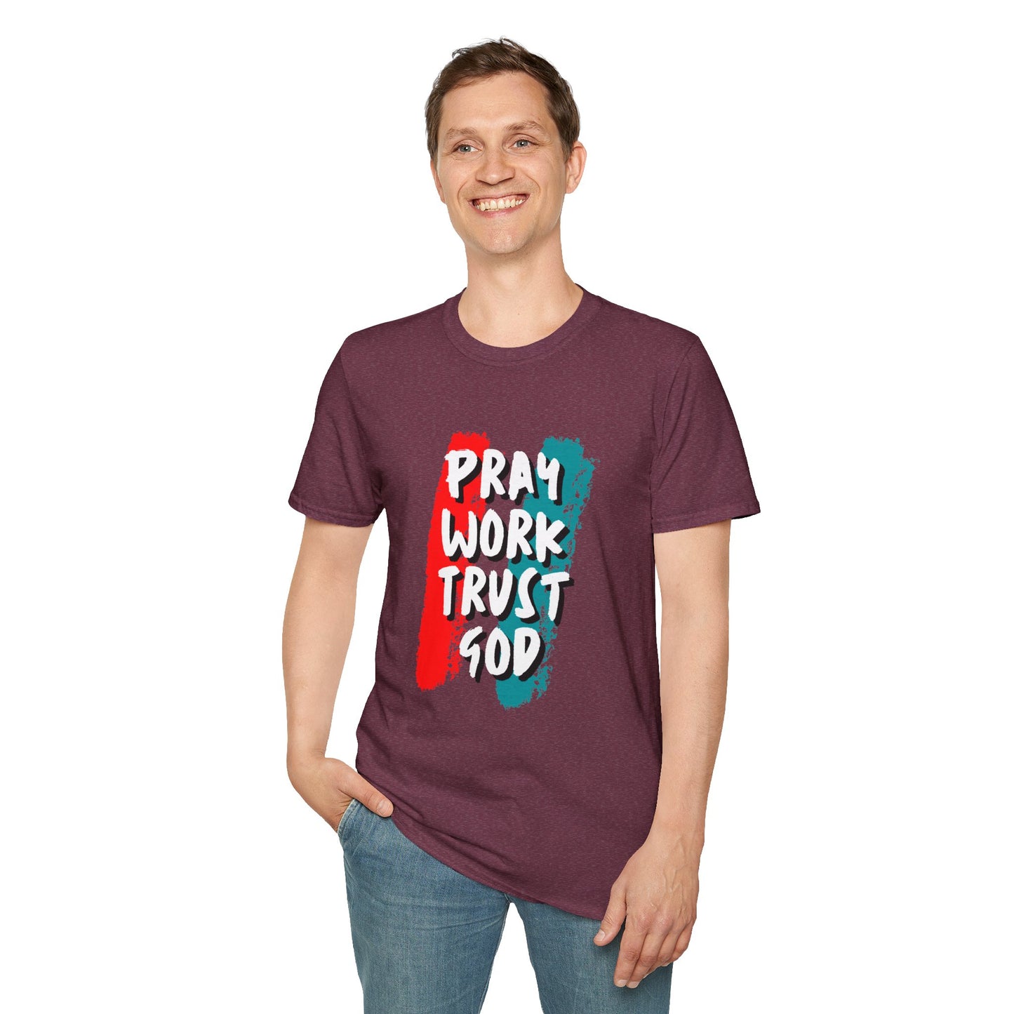 Inspiration Unisex T-Shirt - Pray, Work, Trust God, Motivational Tee, Faith-Based Apparel, Casual Wear, Gift for Believers, Christian Clothing