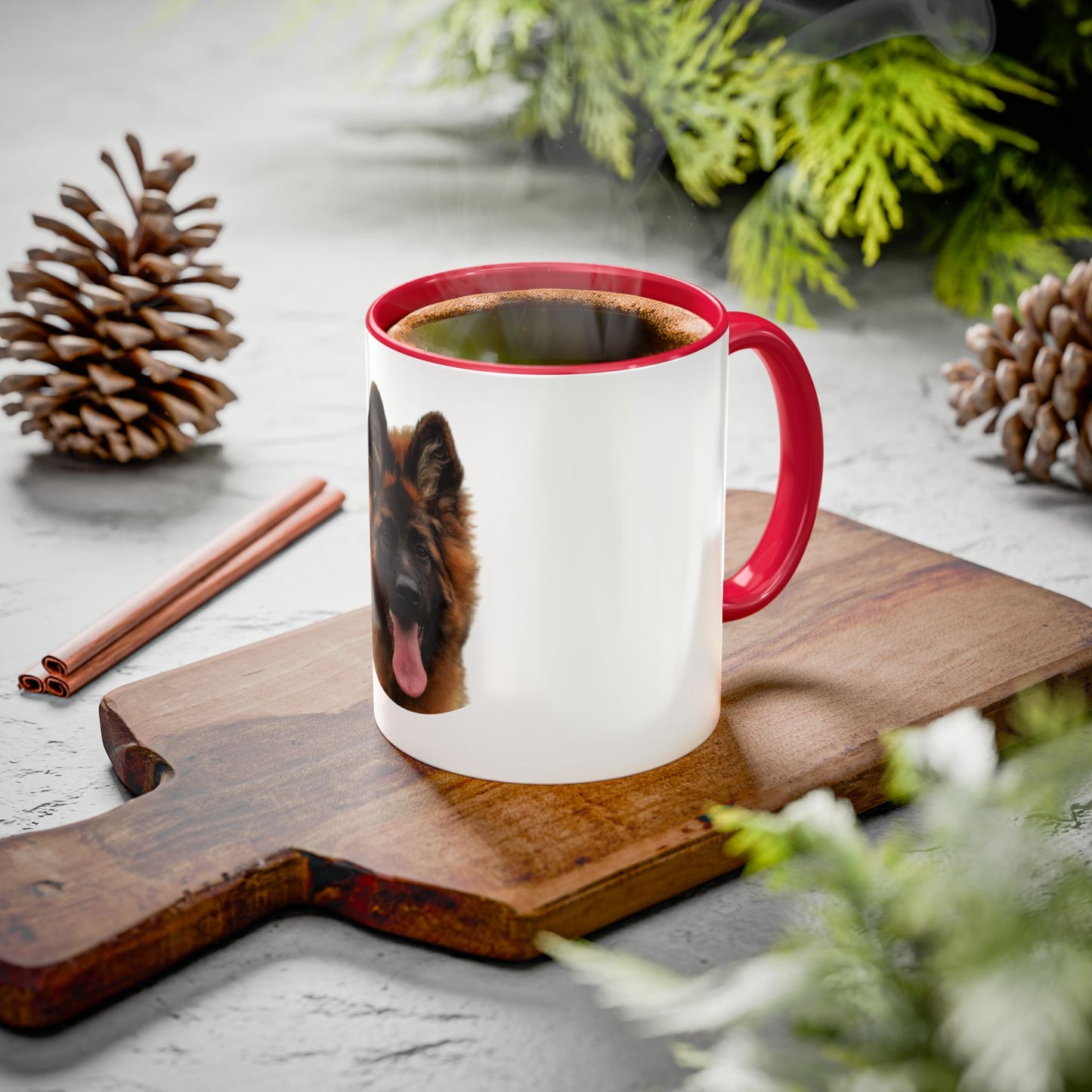Dog Lover Mug With a Beautiful Long Coat German Shepherd Puppy Leaving Tongue Out