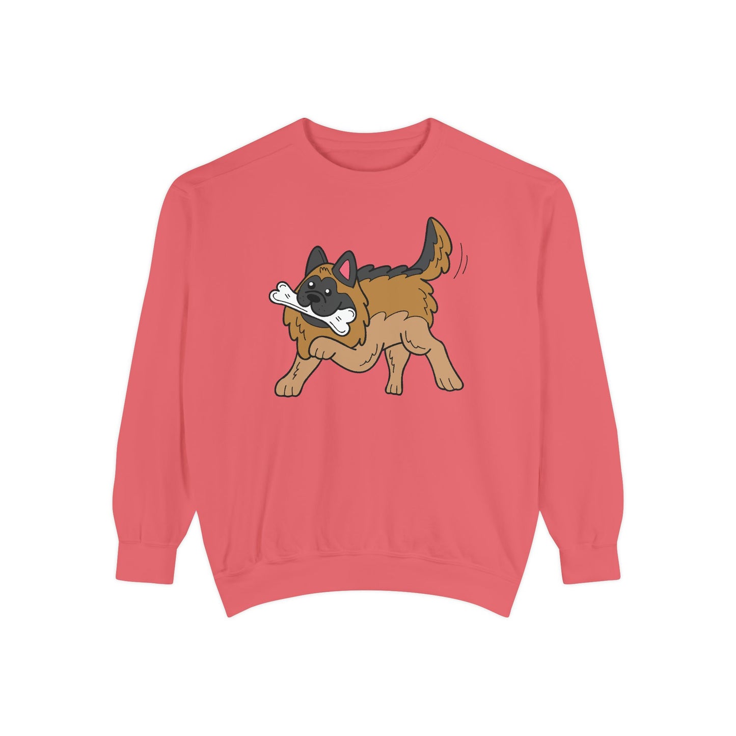 Unisex Dog Lover Sweatshirt With a Graphic of a German Shepherd Holding a White Bone in Mouth