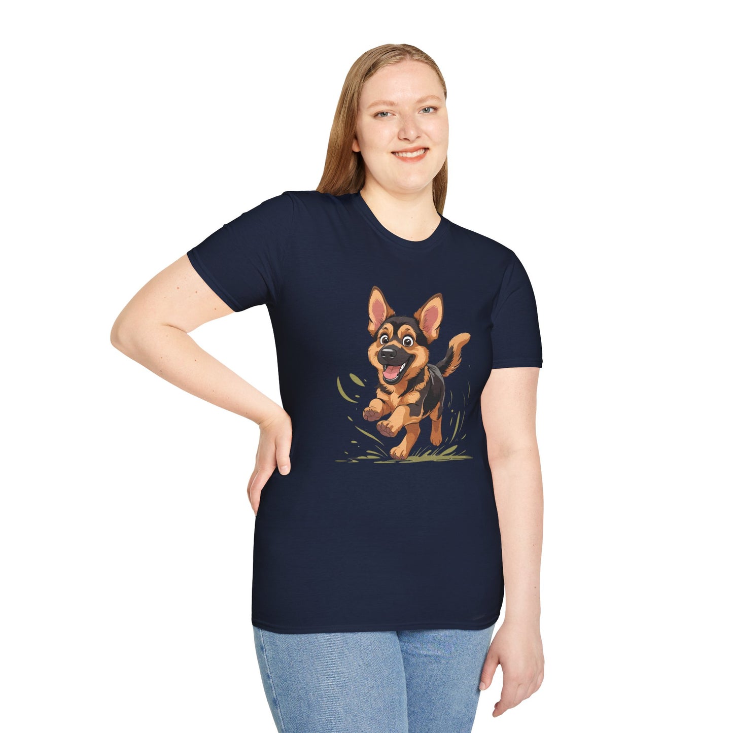 Cute Playing Puppy Graphic Unisex Softstyle T-Shirt, Dog Lover Gift, Casual Wear, Animal Theme Shirt, Perfect for Birthdays, Pet Owners