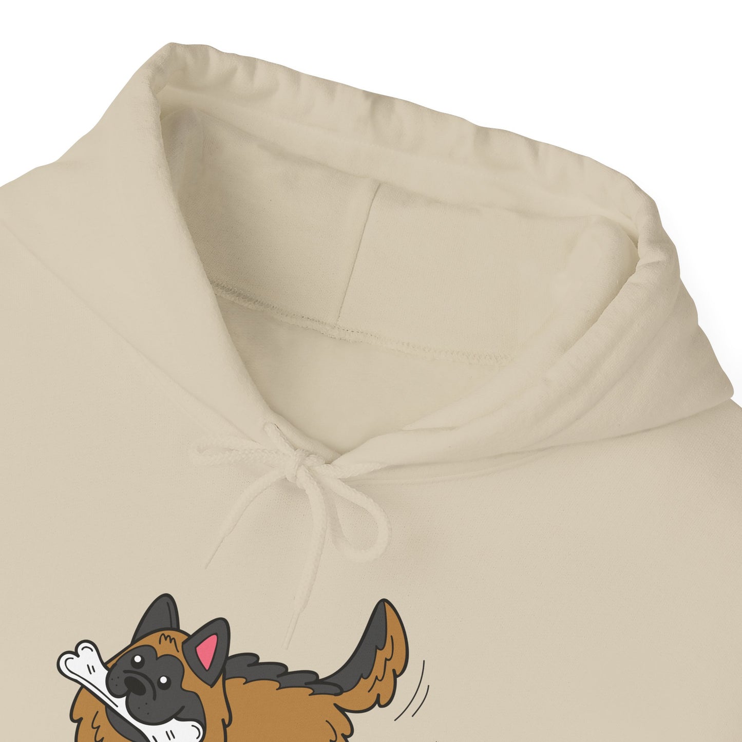 Unisex Dog Lover Hoodie With a Graphic of a German Shepherd Holding a White Bone in Mouth