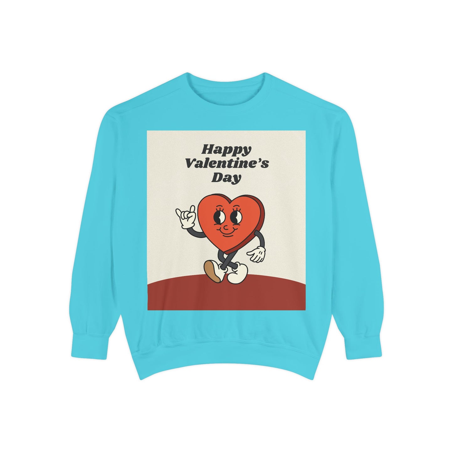 Unisex Valentine's Day Sweatshirt With a Heart Character and Caption Happy Valentine's Day