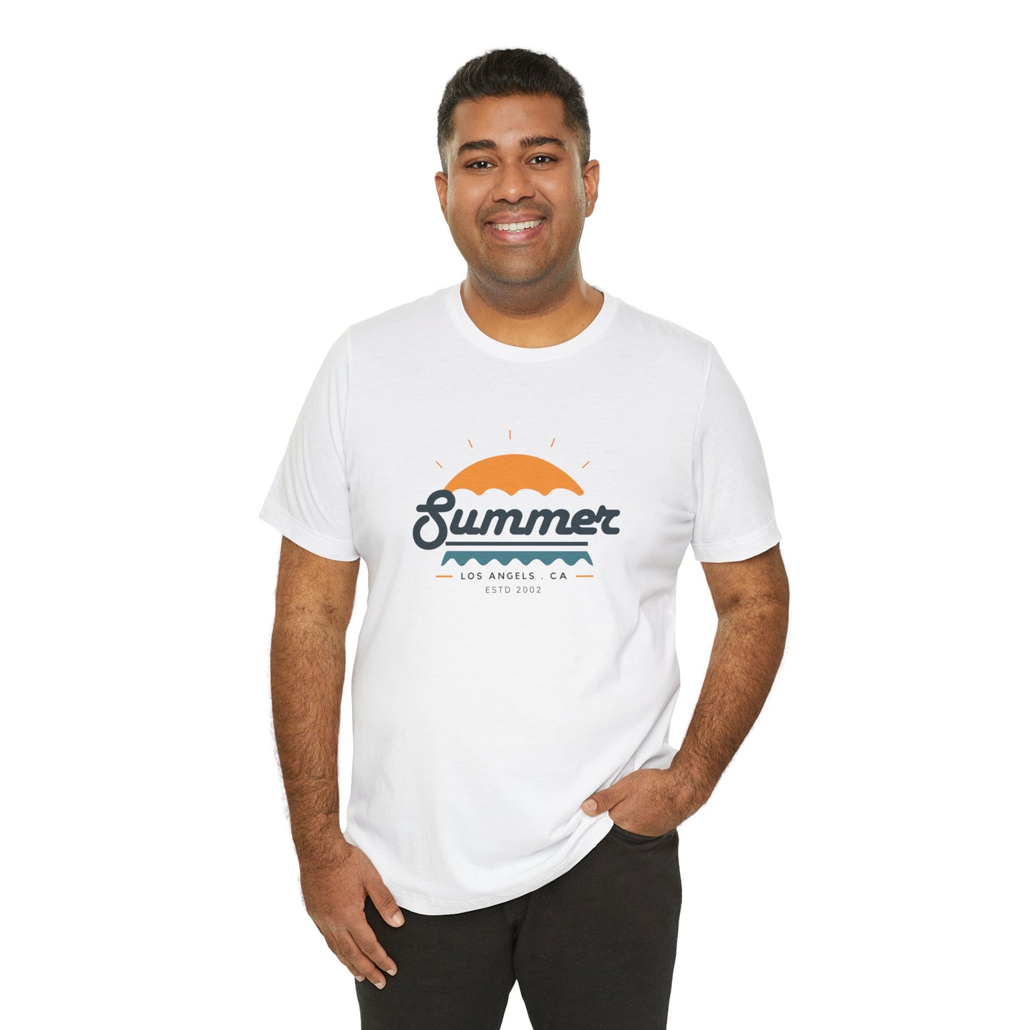Summer Vibes Unisex Jersey Short Sleeve Tee, Beach Shirt, Casual Summer Wear, Gift for Friends, Coastal Adventure Top, LA Style Tee