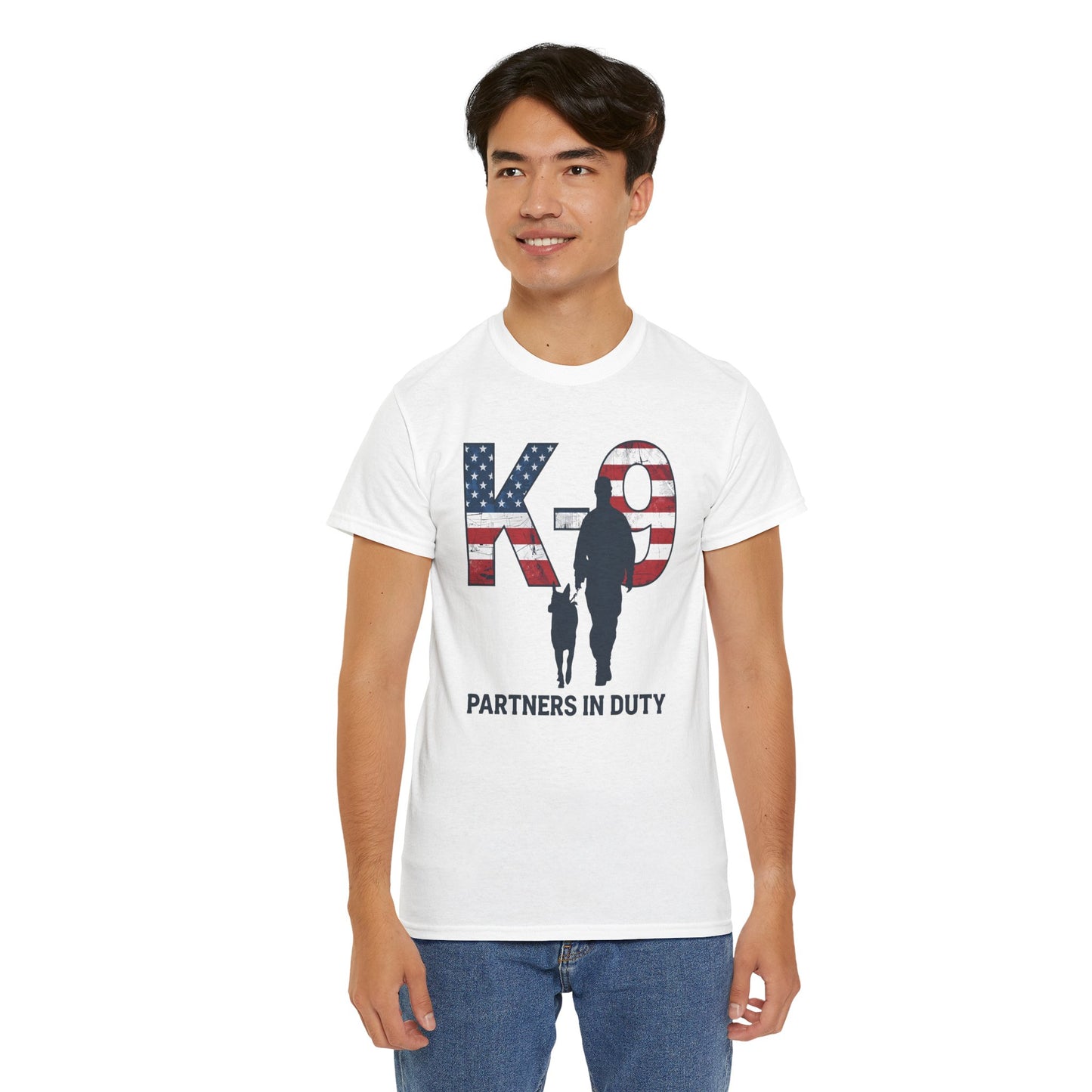 Patriotic K-9 T-Shirt - Partners in Duty Tee | Unisex Heavy Cotton Tee for Dog Lovers, Military Support, Gifts for Dog Handlers