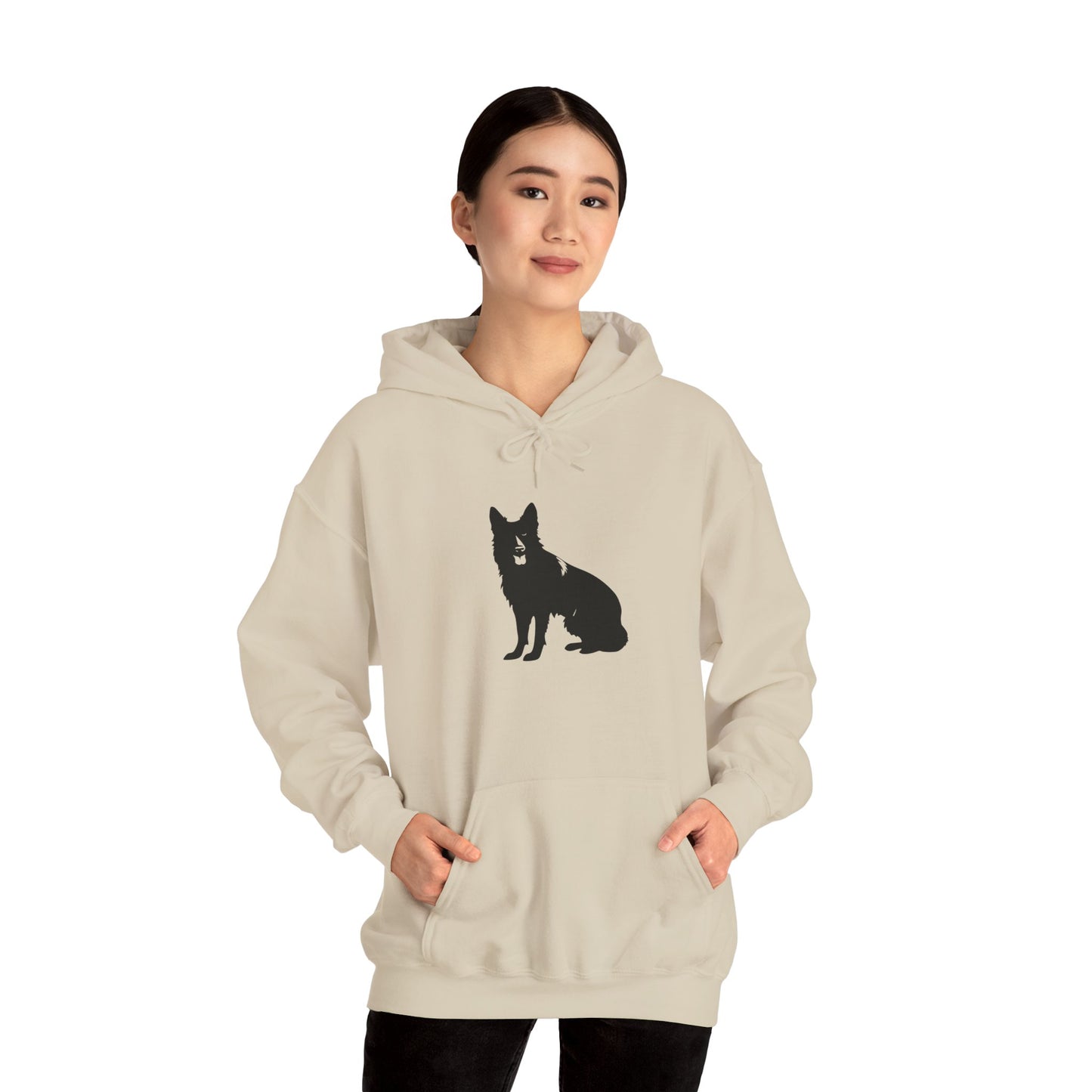 A Unisex Dog Lover Hoodie With Black German Shepherd Leaving His Tongue Out Sloppy Sitting