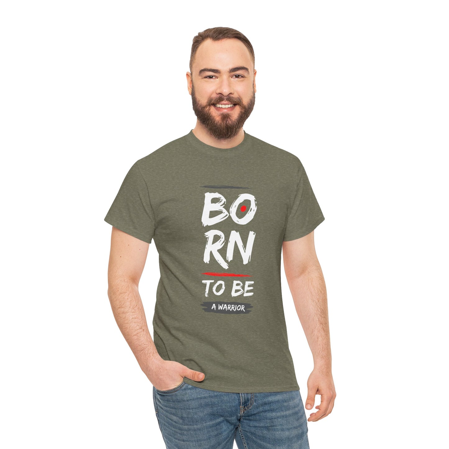 Born to Be a Warrior Unisex Heavy Cotton Tee, Inspirational Shirt for Veterans, Motivational Gift, Fitness Apparel, Casual Wear