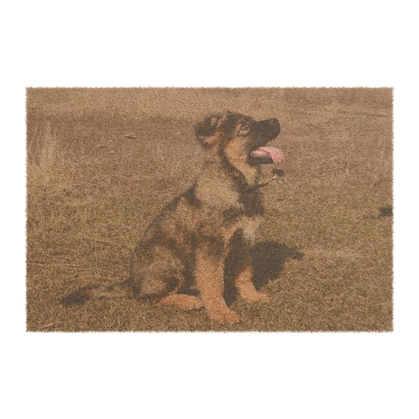 Personalized Pet Welcome Doormat Featuring a Cute Sable German Shepherd Puppy Sloppily Sitting