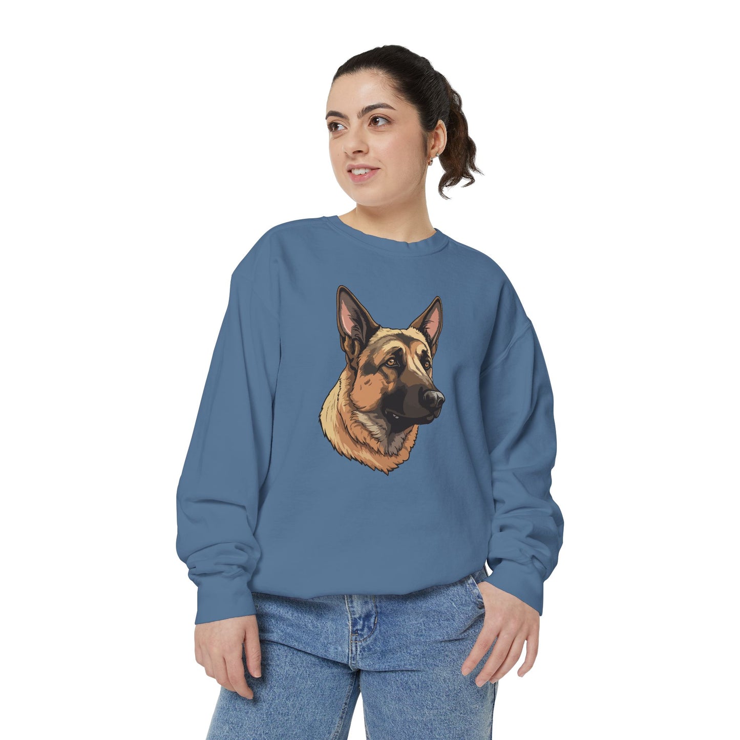 Unisex Dog Lover Sweatshirt With a Close Up Graphic of Serious German Shepherd