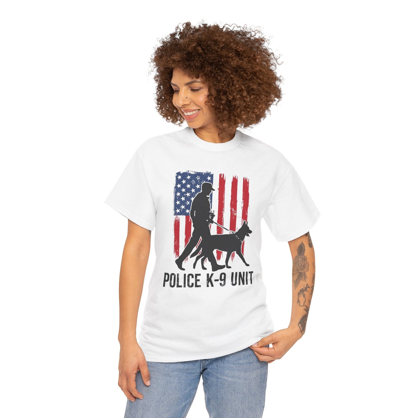 Patriotic Police K-9 Unit Heavy Cotton Tee, Unisex Cotton Shirt for Dog Lovers, Law Enforcement Apparel, Gifts for Police Officers