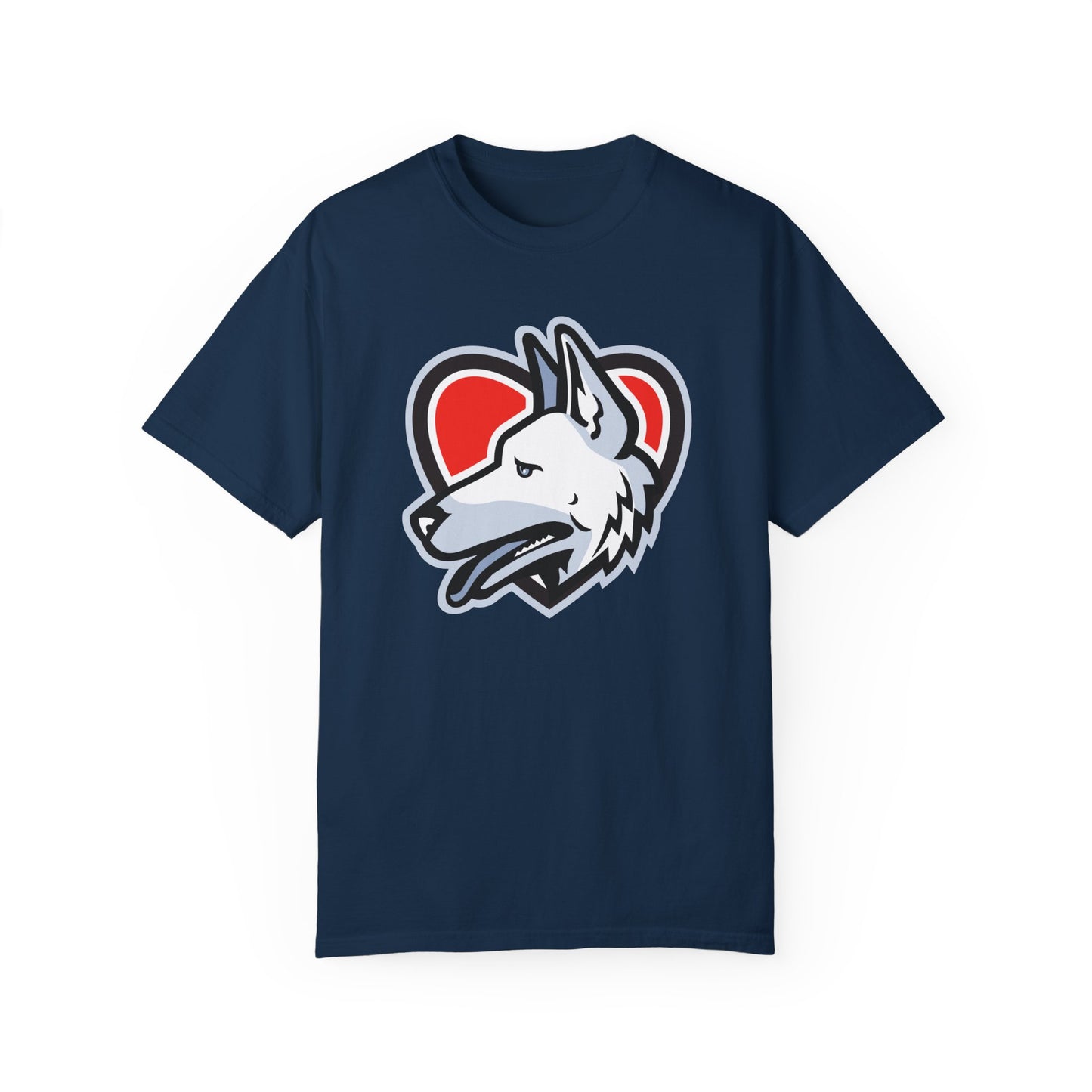 Unisex Dog Lover T-Shirt With a Close Up Graphic of German Shepherd Placed Inside Red Heart