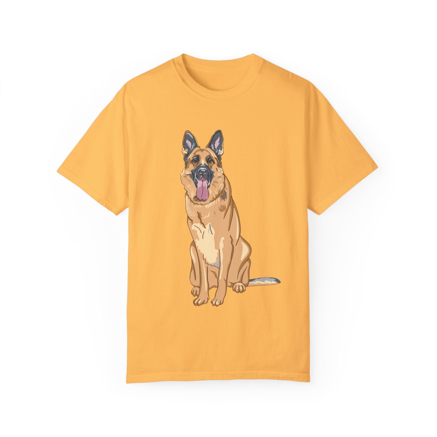 Unisex Dog Lover T-Shirt With Graphic of Giant German Shepherd Sloppily Sitting Leaving Tongue Out
