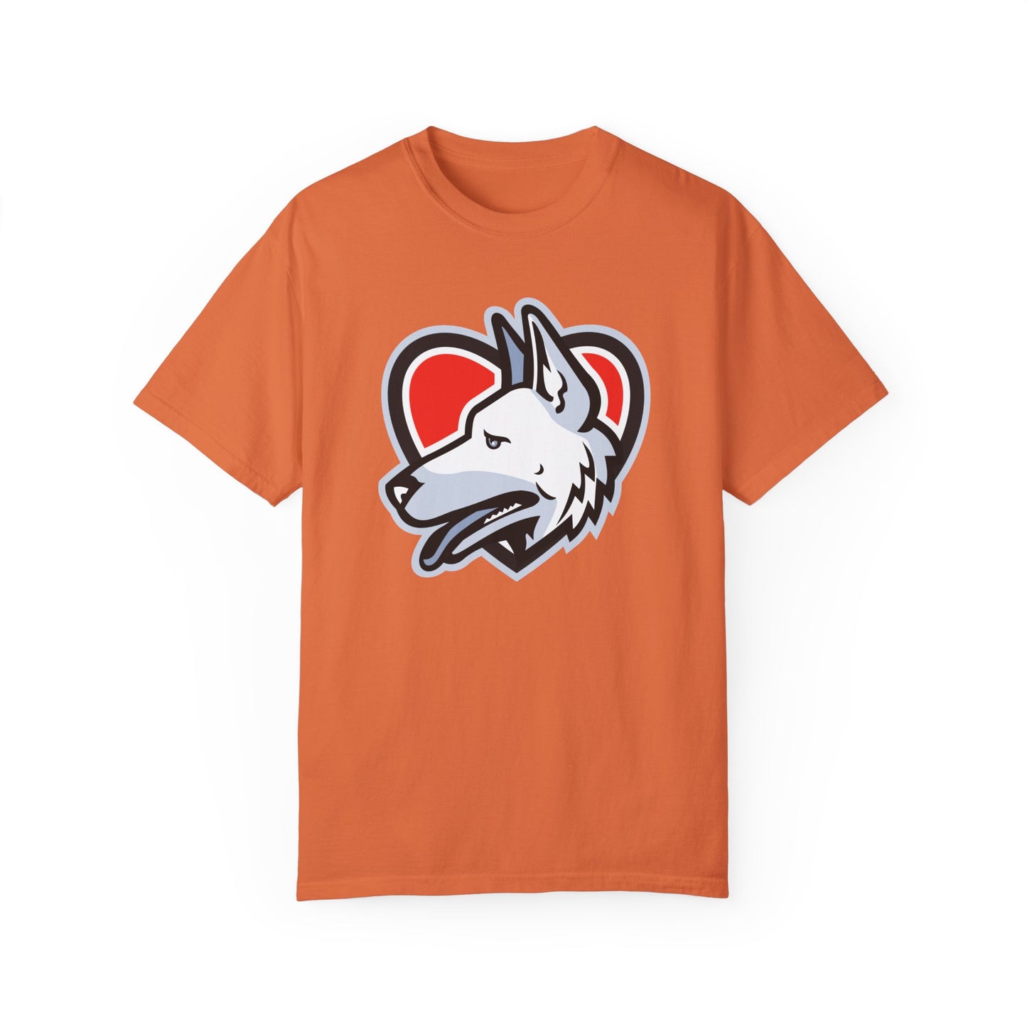 Unisex Dog Lover T-Shirt With a Close Up Graphic of German Shepherd Placed Inside Red Heart