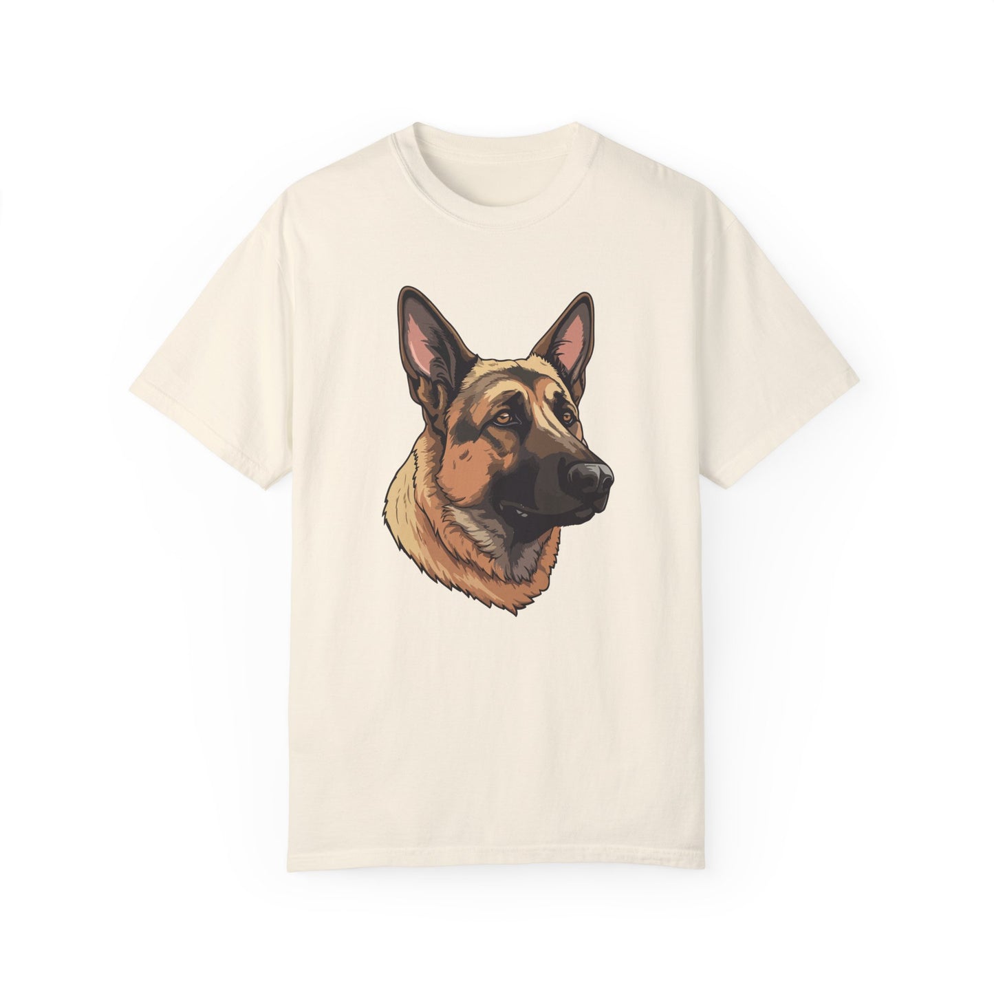 Unisex Dog Lover T-Shirt With a Close Up Graphic of Serious German Shepherd