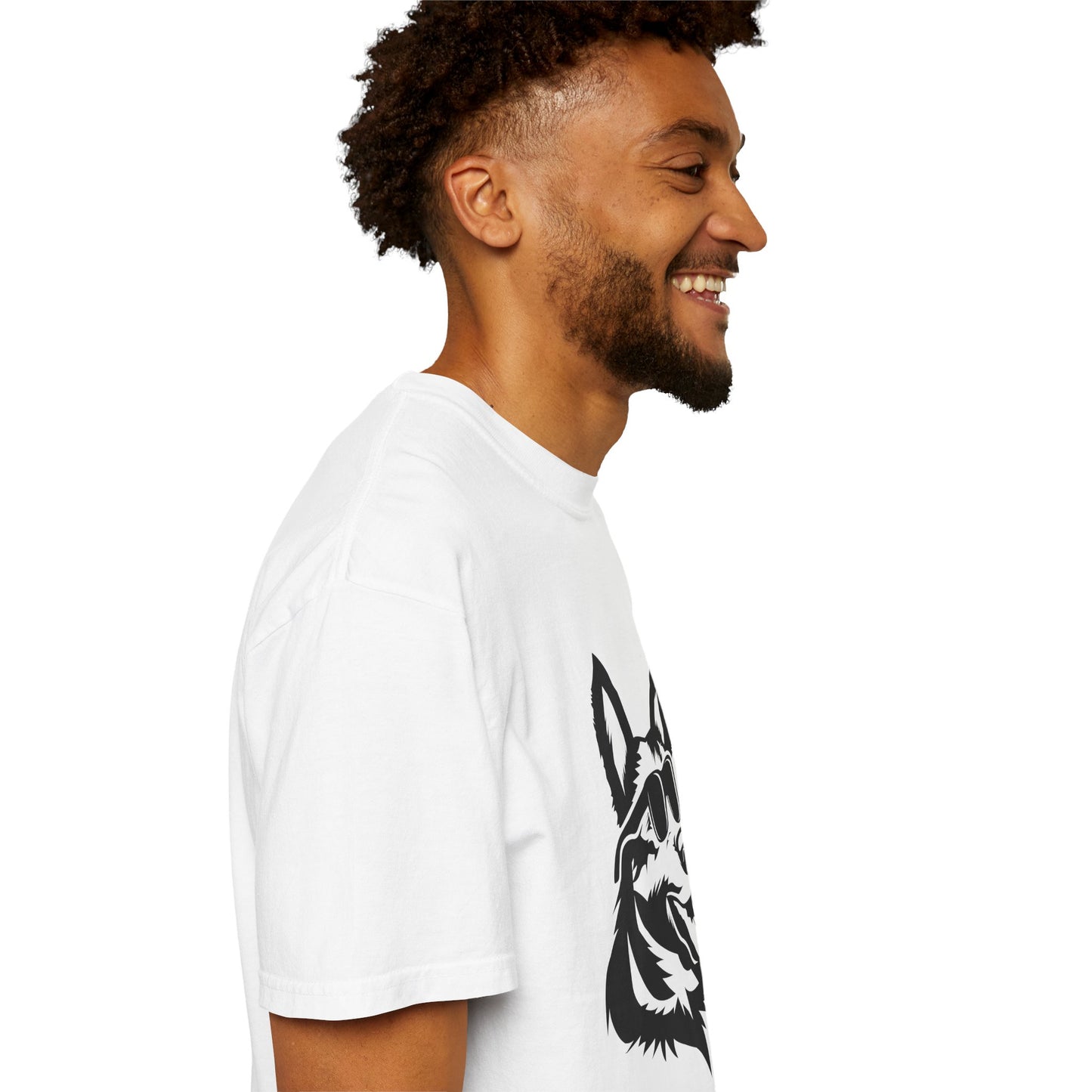 Unisex Dog Lover T-Shirt With a Graphic of Close Up Faced German Shepherd Wearing Black Glasses