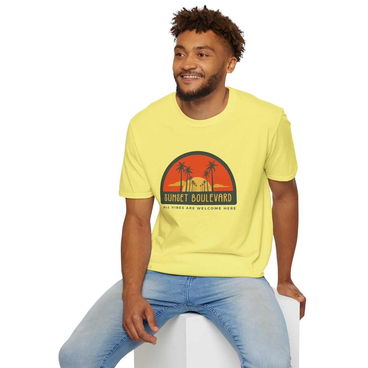 Sunset Boulevard Unisex Softstyle T-Shirt, Retro Beach Tee, Vacation Shirt, Summer Apparel, Travel Gift