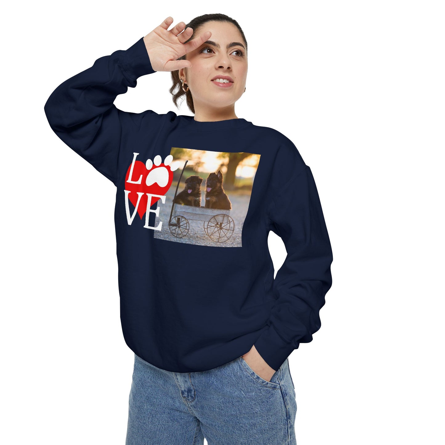 Love Paw Unisex Garment-Dyed Sweatshirt - Cozy Pet Apparel for Animal Lovers