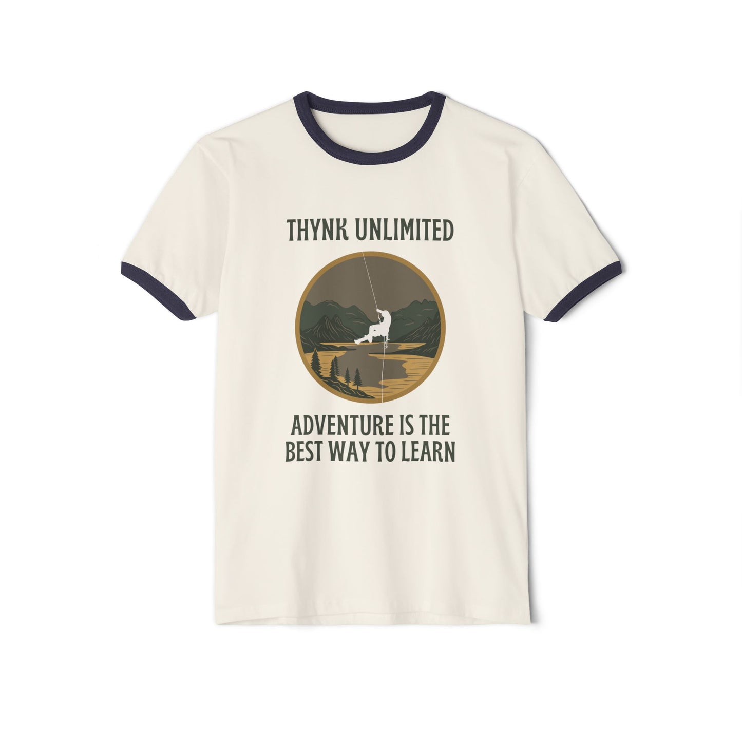 Unisex Adventure Ringer T-Shirt - Think Unlimited Casual Wear, Gift for Travelers, Nature Lovers, Unique Graphic Tee