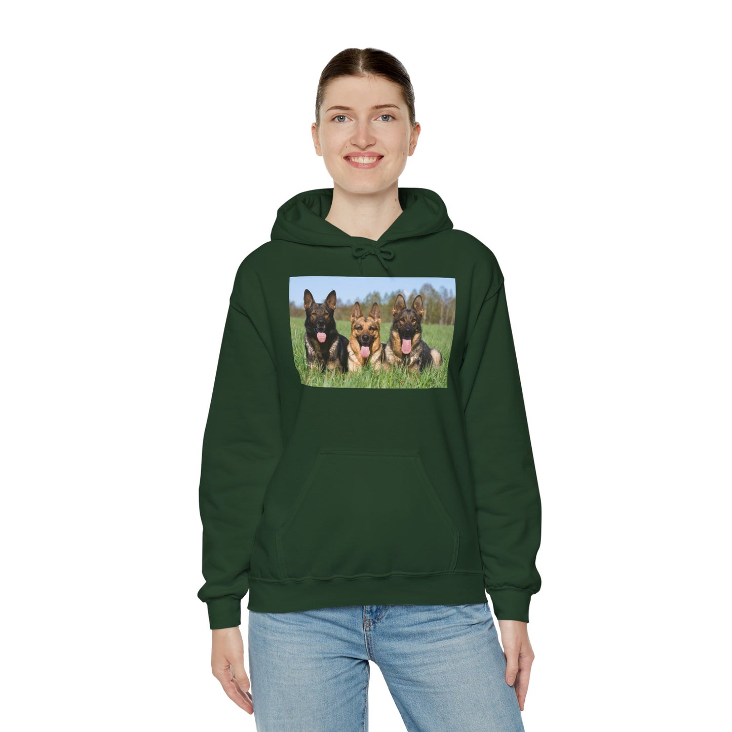 A Dog Lover Hoodie With Three Giant German Shepherds Lying on The Grass Leaving Tongues Out