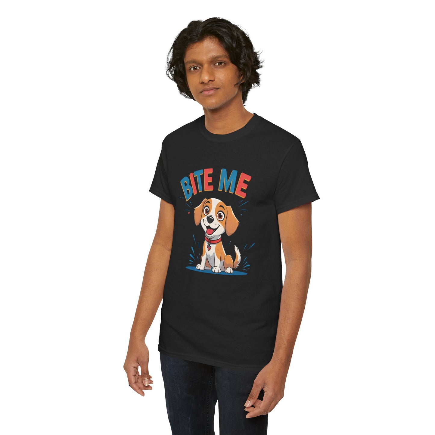 Playful Dog Lover Tee, Bite Me Unisex Cotton T-Shirt for Dog Trainers, Funny Gift for Dog Lovers, Cute Dog Apparel