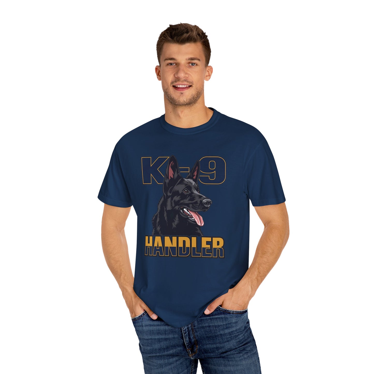 Black German Shepherd K-9 Handler T-Shirt, Garment-Dyed Unisex Tee for Dog Lovers