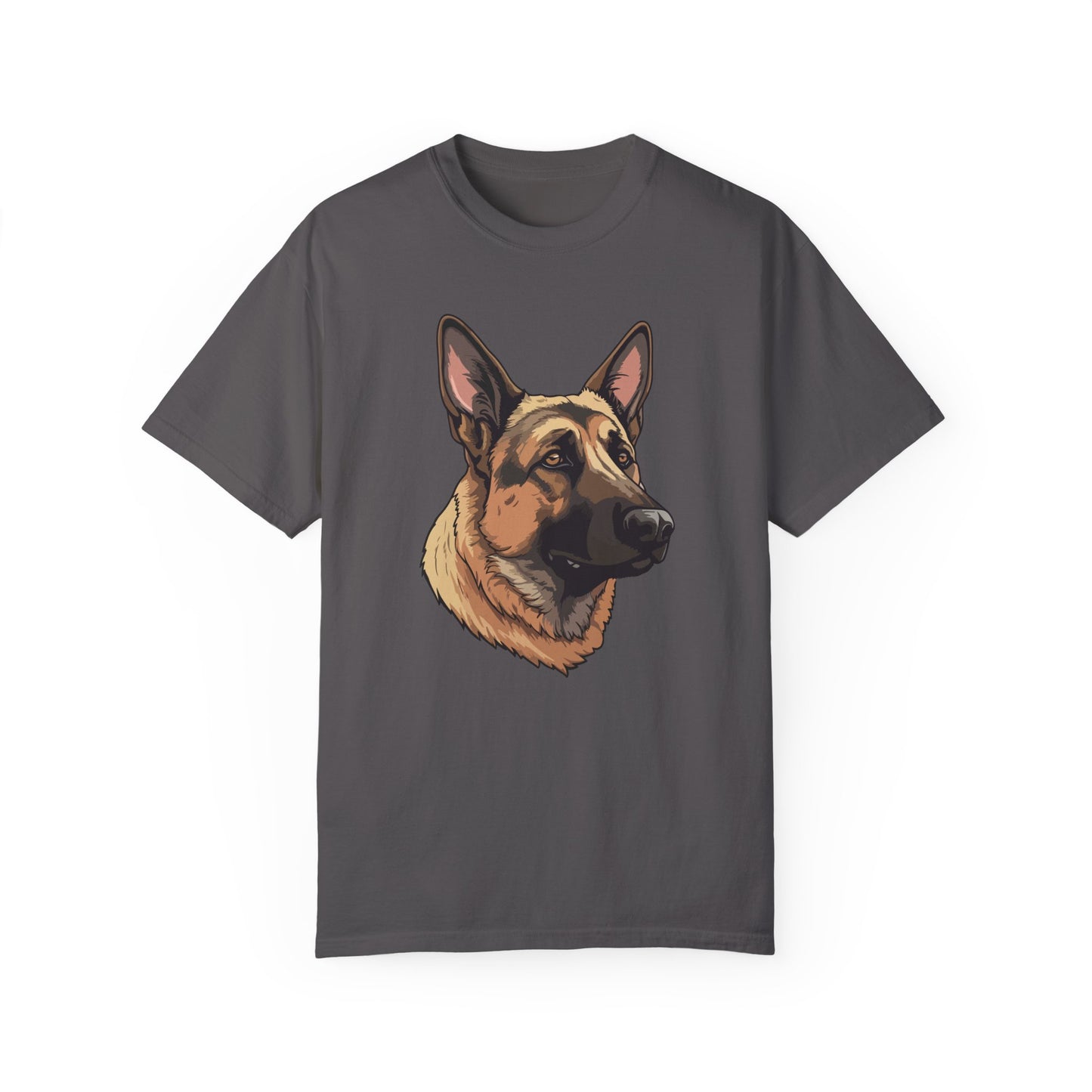 Unisex Dog Lover T-Shirt With a Close Up Graphic of Serious German Shepherd