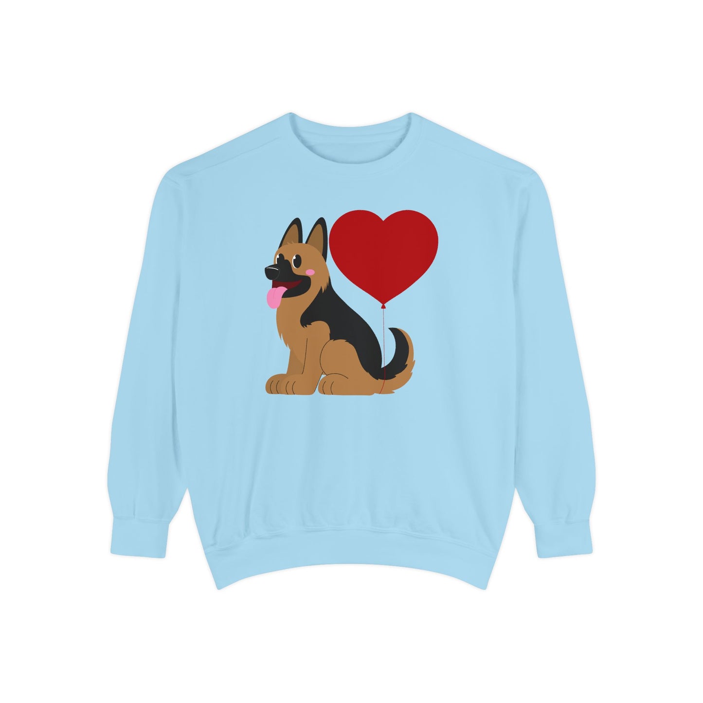 Unisex Dog Lover Sweatshirt With a Graphic of German Shepherd Puppy and Heart Shaped Balloon Attached With Tail