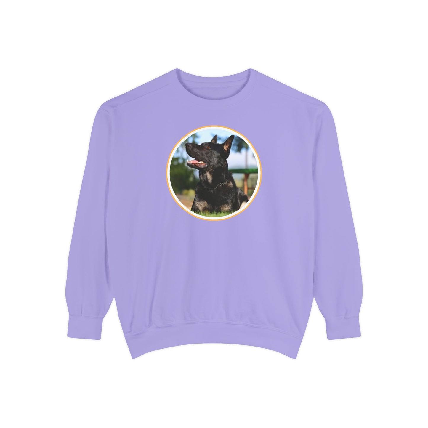 Unisex Dog Lover Sweatshirt With Close Up of Bicolor German Shepherd Inside Round Shape