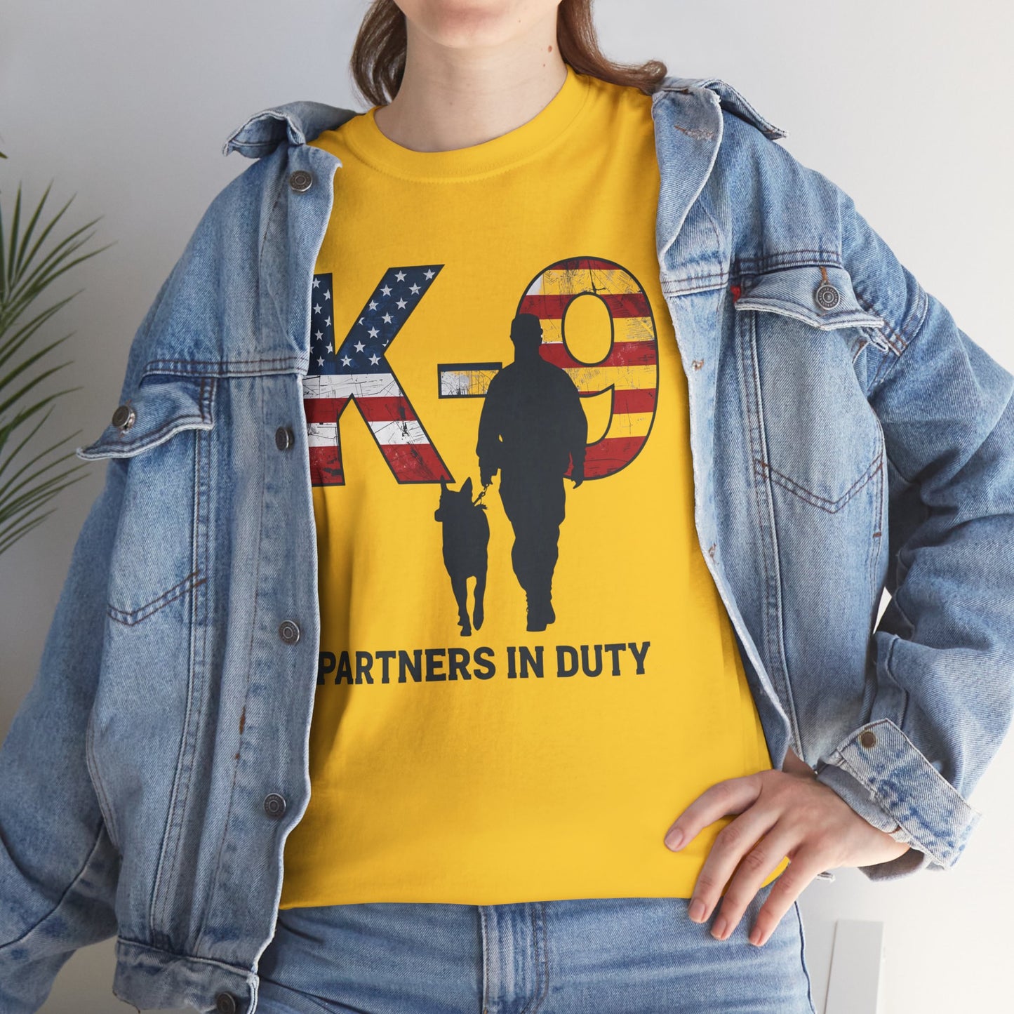 Patriotic K-9 T-Shirt - Partners in Duty Tee | Unisex Heavy Cotton Tee for Dog Lovers, Military Support, Gifts for Dog Handlers