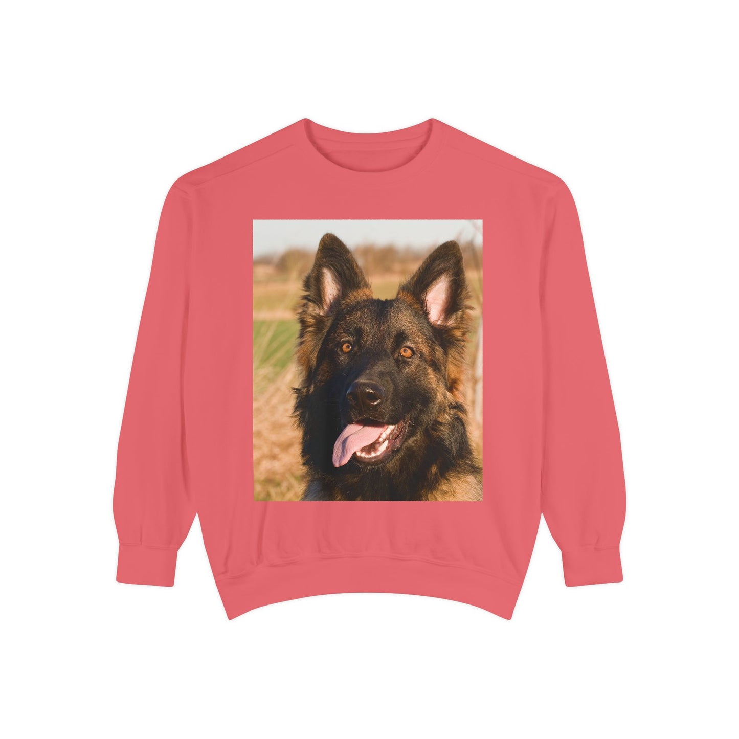 Unisex Dog Lover Sweatshirt With Close Up of Long Coat German Shepherd Sticking Tongue Out