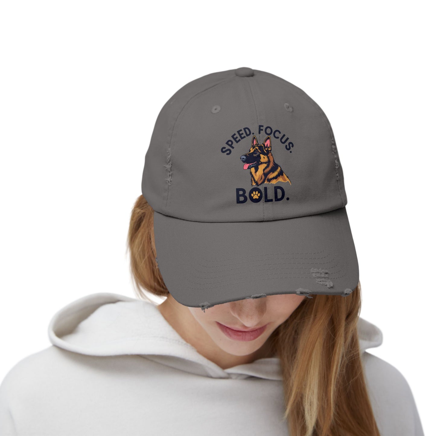 Speed Focus Bold German Shepherd Agility Distressed Hat, Dog Lover Gift, Casual Fashion Accessory, Summer Style, Outdoor Fun